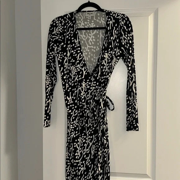 Diane Von Furstenberg Long Sleeve Cotton Midi Sea Spots Wrap Dress S - Picture 2 of 4
